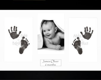 New Baby Boy or Girl Gift Baby's Handprint Footprint Kit, Easy to Create Hand Foot Prints Inkless Printing Kit, Choose Black or White Frame