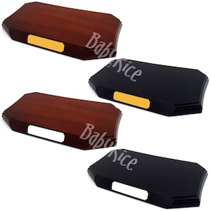 Base espositiva in legno da 8x4&quot; con base sagomata nera o mogano - possibilità di incisione della targa - scegli incisione personalizzata, incisione in argento o oro
