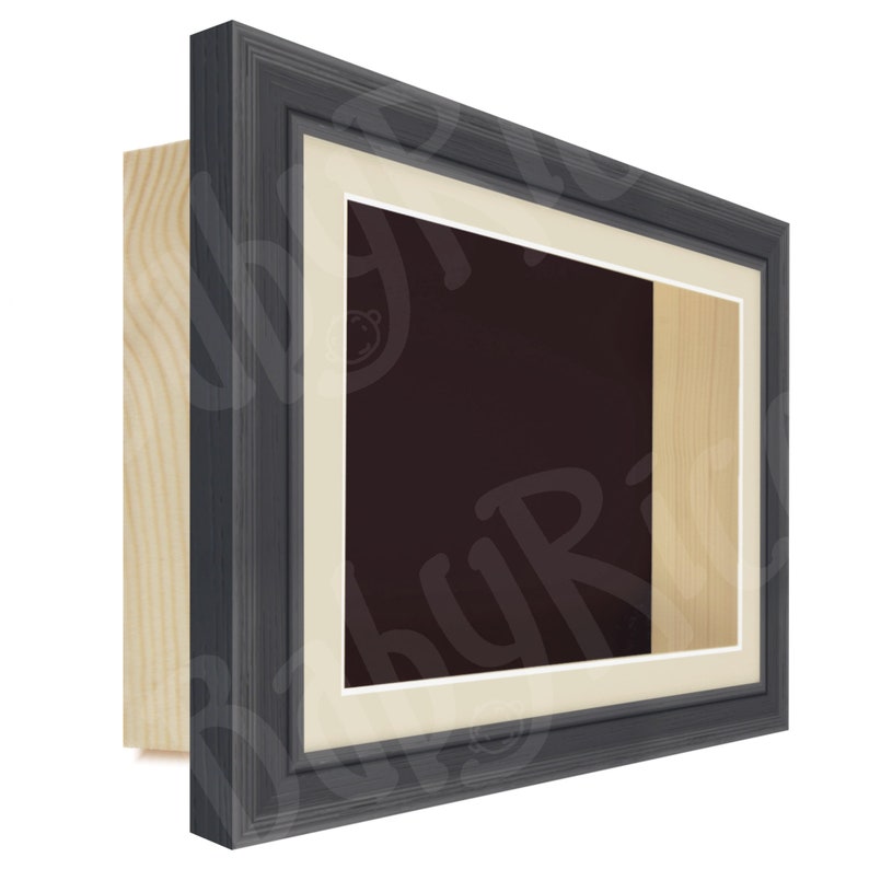 Square Deep Shadow Box Frame, Antique Cream Mount, Dark Brown backing card