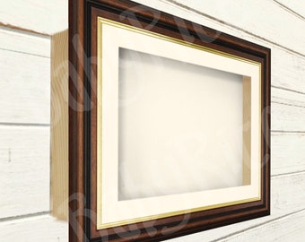 Ciemnobrązowe drewno mahoniowe i złote, rama Deep Shadow Box do wyświetlania, oprawa obiektów 3D, odlewy, pamiątki ślubne, rękodzieło, wybierz rozmiar, wstaw kolor
