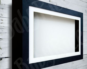 New Black Shadow Box Deep Display Frame Wood 4.8cm Inside Depth for Framing Object Items 3D Picture Keepsake Memory, White, Ivory Cream Mat
