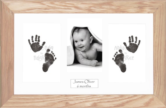 New Baby Boy Girl Twins Gift Set Baby's Handprint Footprint Kit & Solid Oak  Wood Photo Display Frame Present Christening Baptism Newborn 