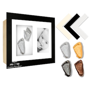 Baby Casting Kit Set with Black Display Box Frame 9x12&quot; Create 3D Plaster Casts of your Baby&#39;s Hands and Feet - Silver Gold or Pewter Paint