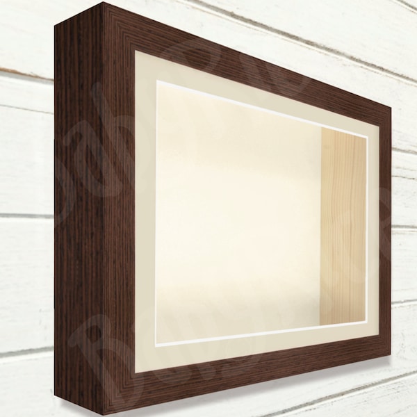 New Dark Brown Walnut Veneer Shadow Box Display Frame 3.8cm Deep Inside Lots of SIZES, INSERT COLOURS Framing Object Item 3D Picture Art uk