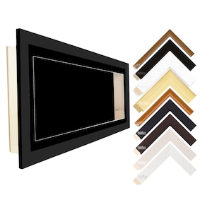 13x35&quot; Large Frame 4.6cm Deep Shadow Pine Wood Box Acrylic Front Wooden Surround Display 3D Objects Handmade in UK, Black White Brown Cream