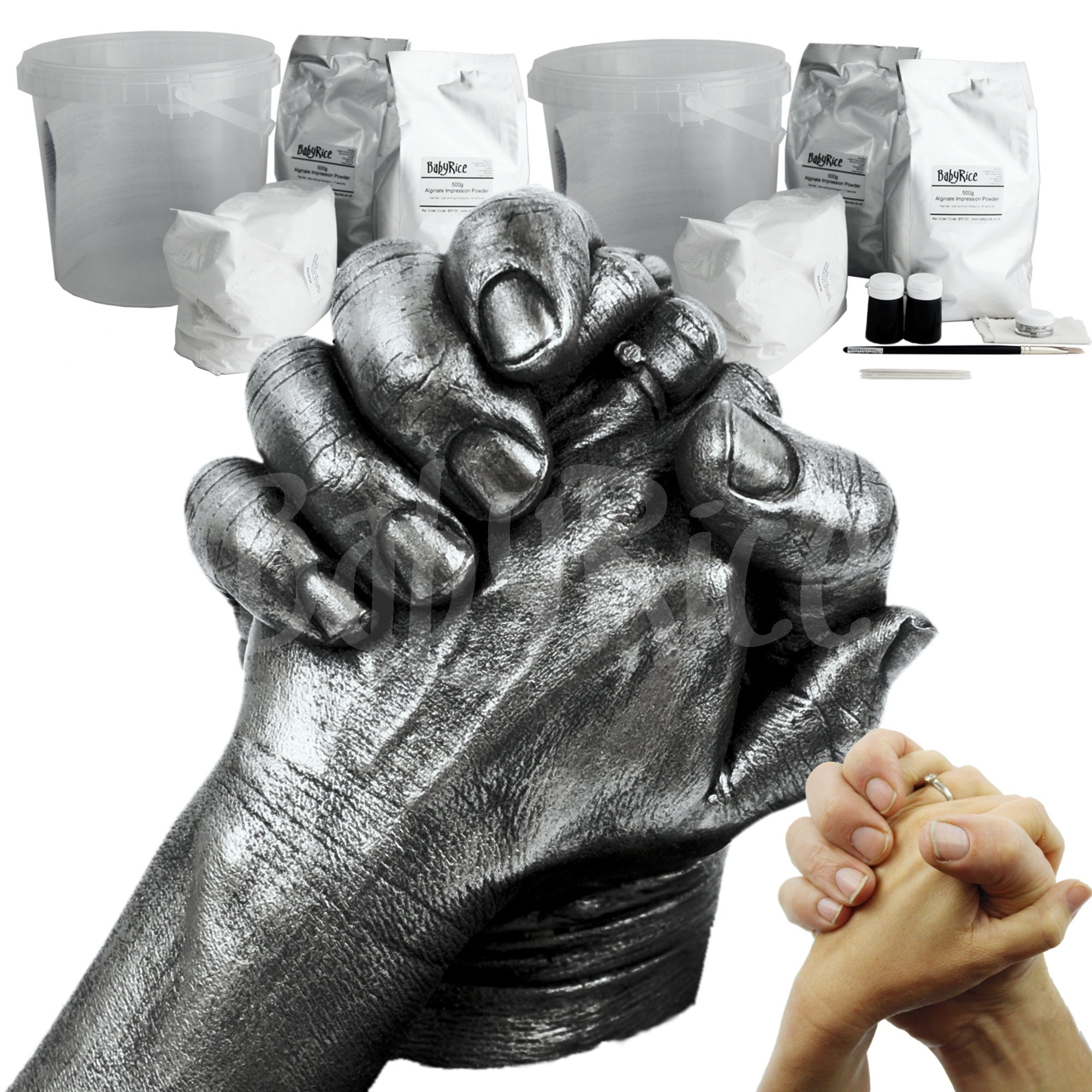 Adult 3D Life Casting Kit 2 Hand Casts - Pewter Metallic Paint