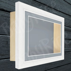RECTANGLE Deep Shadow Box Frame, White - Small Large Size, Inner Depth & Mount / Backing Card Colour Panoramic Wood 3D Display Oblong Long