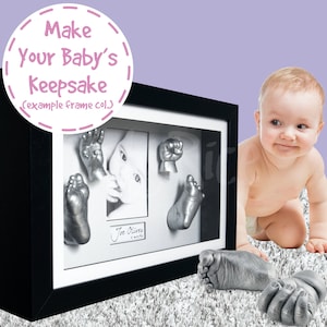 New Baby Hand & Foot Casting Kit Set + Deep Shadow Box Display Frame 9x15&quot; Create 3D Plaster Cast Alginate Clone Christening Gift Keepsake