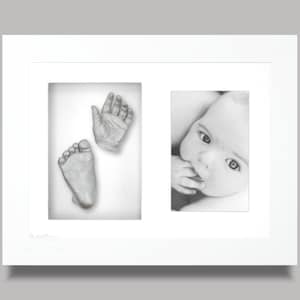 New Baby Casting Kit Set White Shadow Box Display Frame 9x12 Create 3D Plaster Casts of Baby's Hand & Foot Perfect New Baby Gift Keepsake Silver