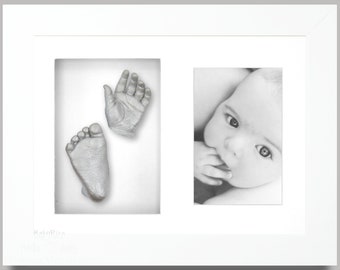 New Baby Casting Kit Set + White Shadow Box Display Frame 9x12" Create 3D Plaster Casts of Baby's Hand & Foot Perfect New Baby Gift Keepsake