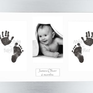 New Baby Boy Girl Unisex Gift Set Baby Hand and Footprint Kit Silver, White or Black Photo Display Frame Christening Baptism Newborn Shower
