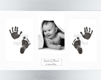 New Baby Boy Girl Unisex Gift Set Baby Hand and Footprint Kit Silver, White or Black Photo Display Frame Christening Baptism Newborn Shower