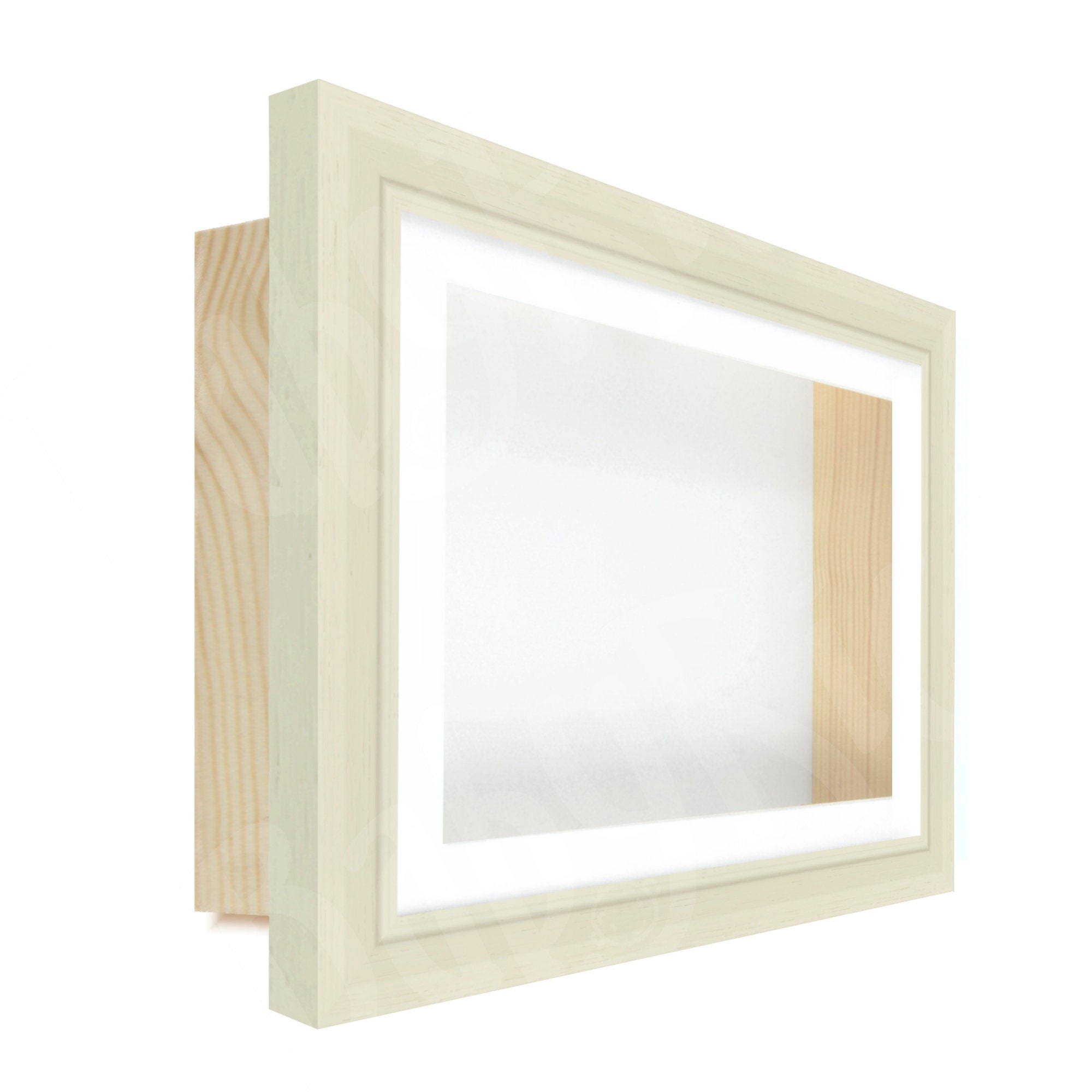 Square Shadow Box Display Frame off White Cream & Pine Wood 3D Framing ...