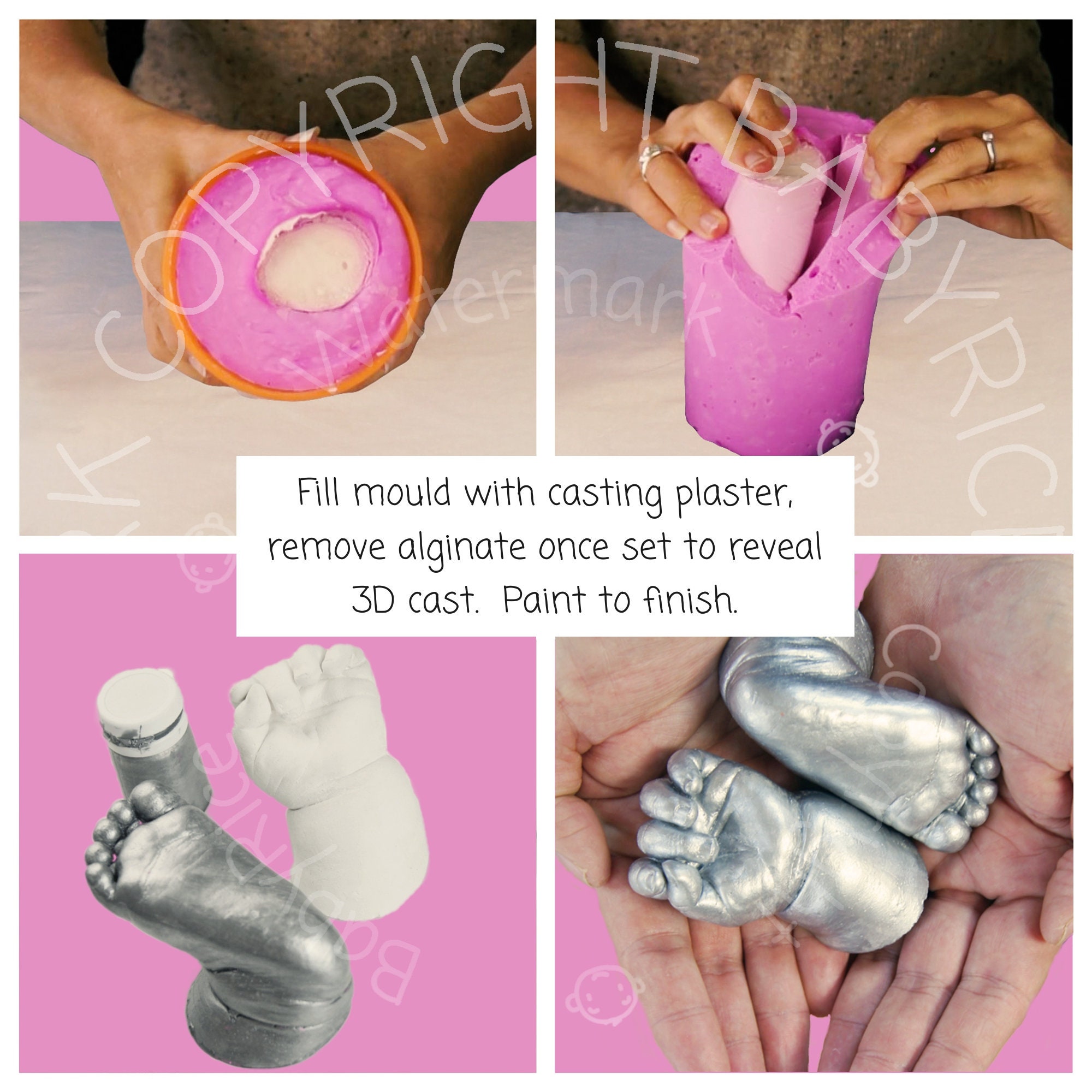 Baby Gift foot hand casts Casting kit with name Frame Silver Colour
