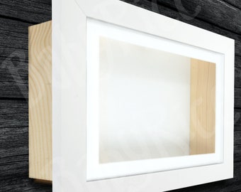 Rectangle White Wooden Shadow Deep Box Display Frame Choose Size Mount Colour Depth 3D Object Casts Items Framing Keepsakes Castings Made UK