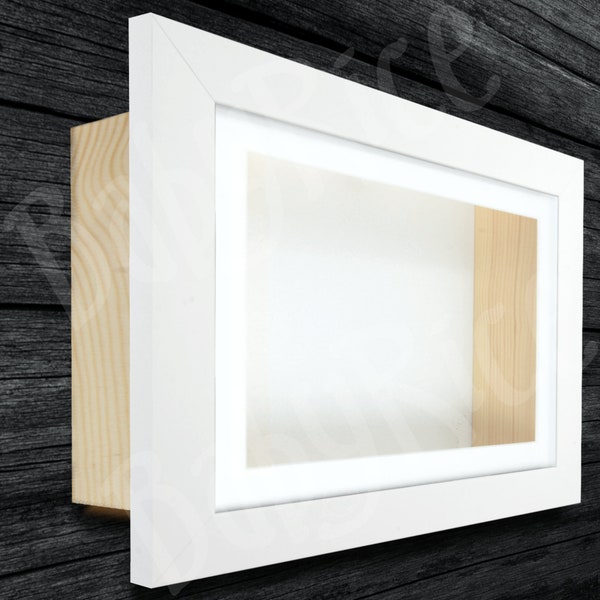 Rectangle White Wooden Shadow Deep Box Display Frame Choose Size Mount Colour Depth 3D Object Casts Items Framing Keepsakes Castings Made UK