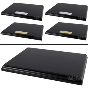 New Wooden Display Base Plinth 6x8" 8x10" 10x12" Black Mahogany Oak Veneer White can choose Engraved Plaque Silver Gold Plate to Engrave image 7