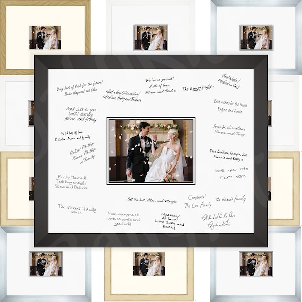 Wedding Guest Signing Signature Frame Well Wishes Board Photo Space - Choose size 12x16" or Large 16x20", Silver, Gold, White, Black, Oak