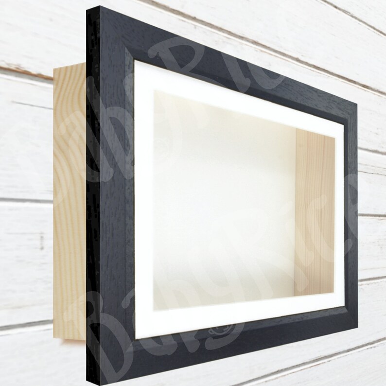 SQUARE Sizes Black Woodgrain Shadow Box Frame Small Large Mat Mount ...