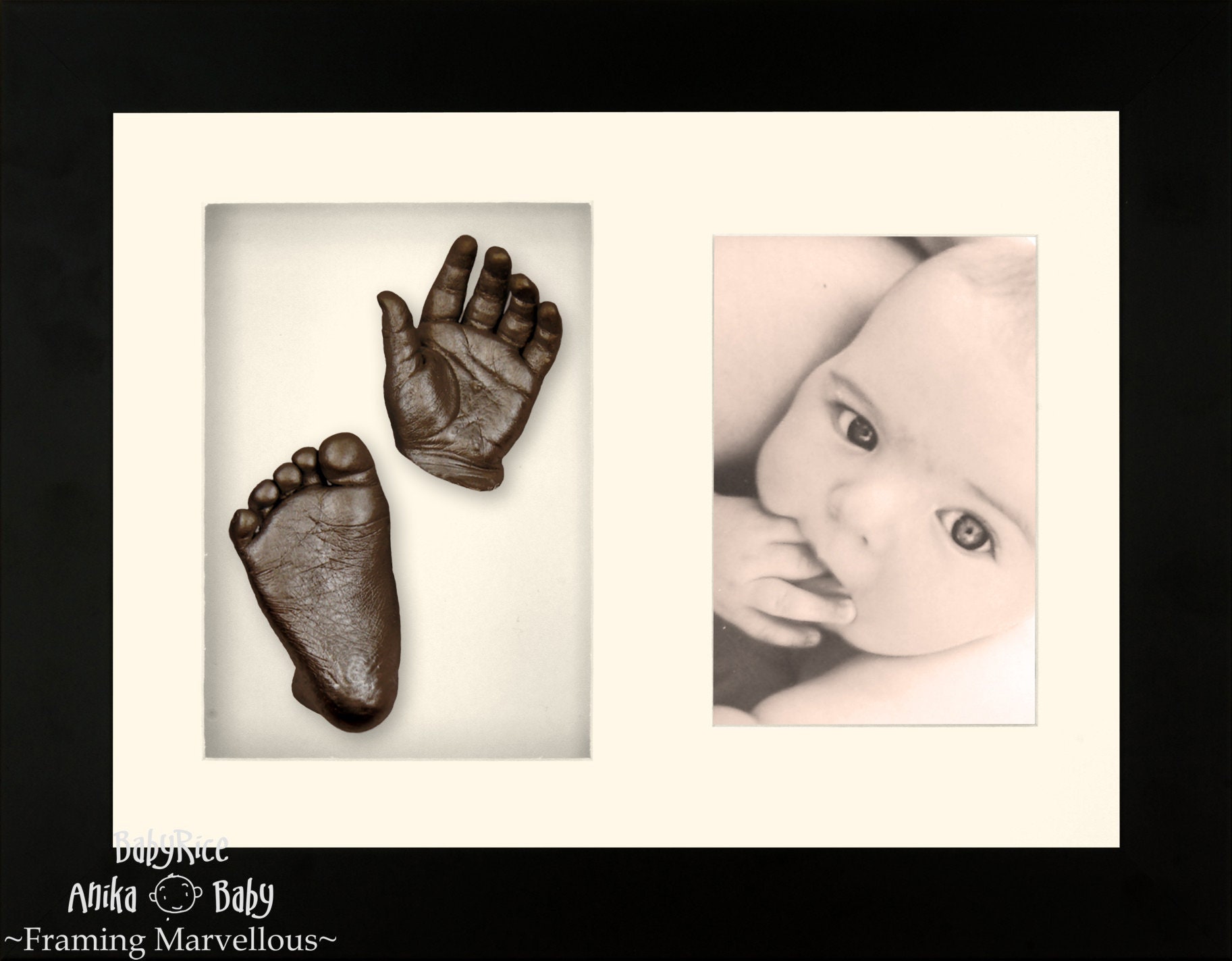 Baby Casting Kit Set With Black Display Box Frame 9x12 Create 3D Plaster  Casts of Your Baby's Hands and Feet Silver Gold or Pewter Paint 