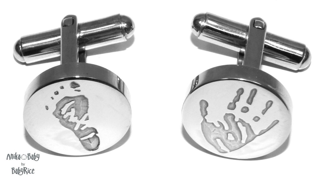 YOUR Baby or Childrens Handprint Footprint Fingerprint in Stainless Steel Round Circle Cufflinks Personalised Gift Daddy Hand Foot Print Etsy