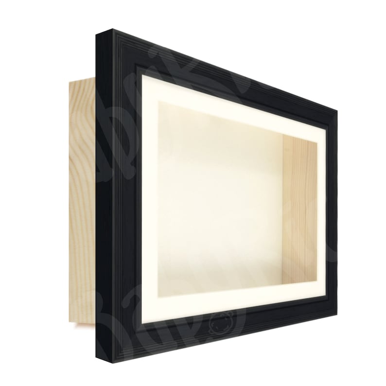 Black Deep Shadow Box Frame, Whipped Cream Mat and backing