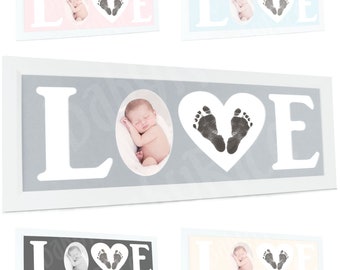 New Baby Gift Hand and Footprint Kit Inkless Prints, White Love Photo Picture Display Frame - Choose Cream, Pink, Blue, Black, Light Grey