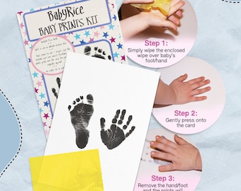 Baby Hand Footprint Kit Child Pet Pawprints Imprints & Impressions by BabyRice, New Baby Shower Hospital Bag Gift - Inkless Swab and Cards