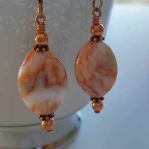 Zebra Jasper and Copper earrings, Western wedding, Boho jewelry, orange, copper, gray and cream jewelry, bridesmaid gift, gifts under 25