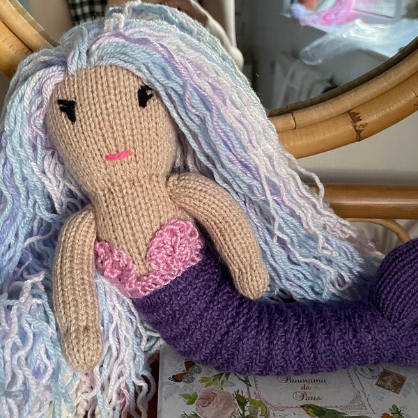 Purple Mermaid Doll, Handmade, Knitted