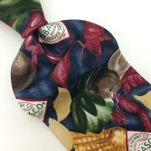 TABASCO USA Tie Corn Shrimps Vegetables Green Gray Silk Necktie Novelty IN15-312