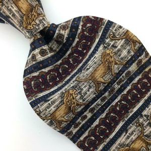 Krawat Unicef Babylonian Lion Stripe Black Gray Brown Floral Silk Necktie IN16-384