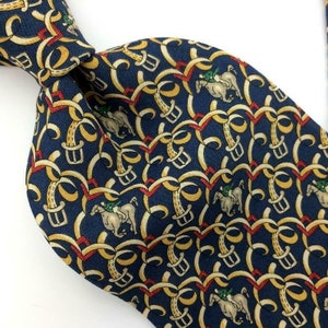 Gap Premium USA Tie Navy Red Gold Horse Linked Belt Ribbon Silk Necktie IN16-335