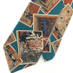Jt Beckett Blue Brown Novelty Silk American Country Living Neck Tie #N2-28 Excellent Cravate de fantaisie Corbata de la novedad