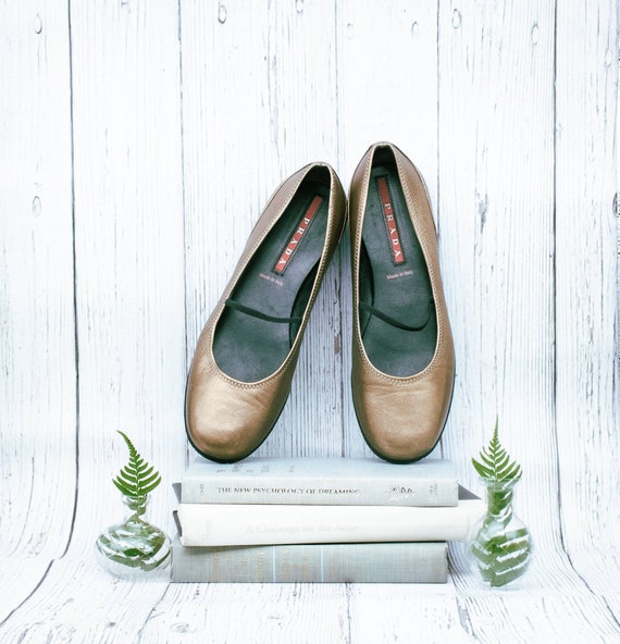 Prada shoes, vintage ballet flats, gold flats, siz
