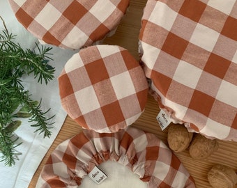Charlotte couvre -plat en coton vichy caramel et coton bio naturel