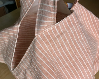 Pie bag in French terracotta linen with white stripes lined with coated linen