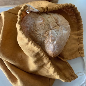 Bread bag in 100% French linen saffron color image 2