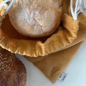 Bread bag in 100% French linen saffron color