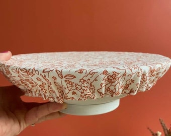 Charlotte couvre -plat en lin motif végétal terracotta doublée en coton bio naturel