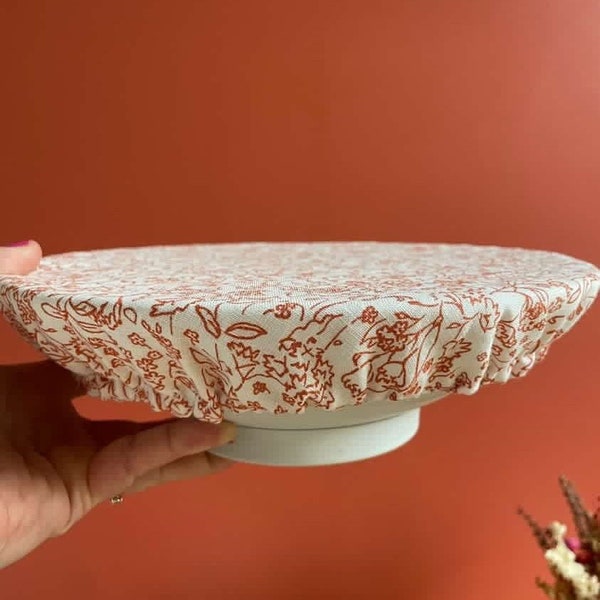 Charlotte couvre -plat en lin motif végétal terracotta doublée en coton bio naturel