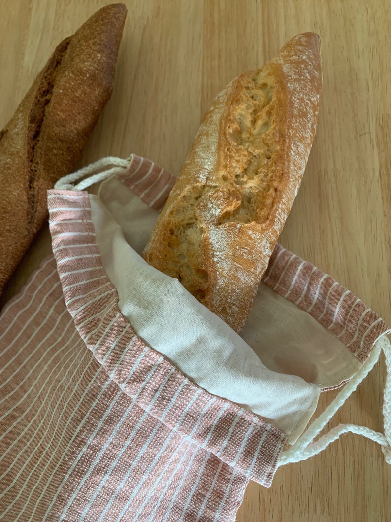 Sac à baguettes / pains longs réutilisable en lin français doublé en coton bio image 1