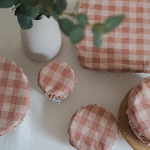 Charlotte dish cover / bowl cover in gingham coated cotton lined in natural organic cotton image 3