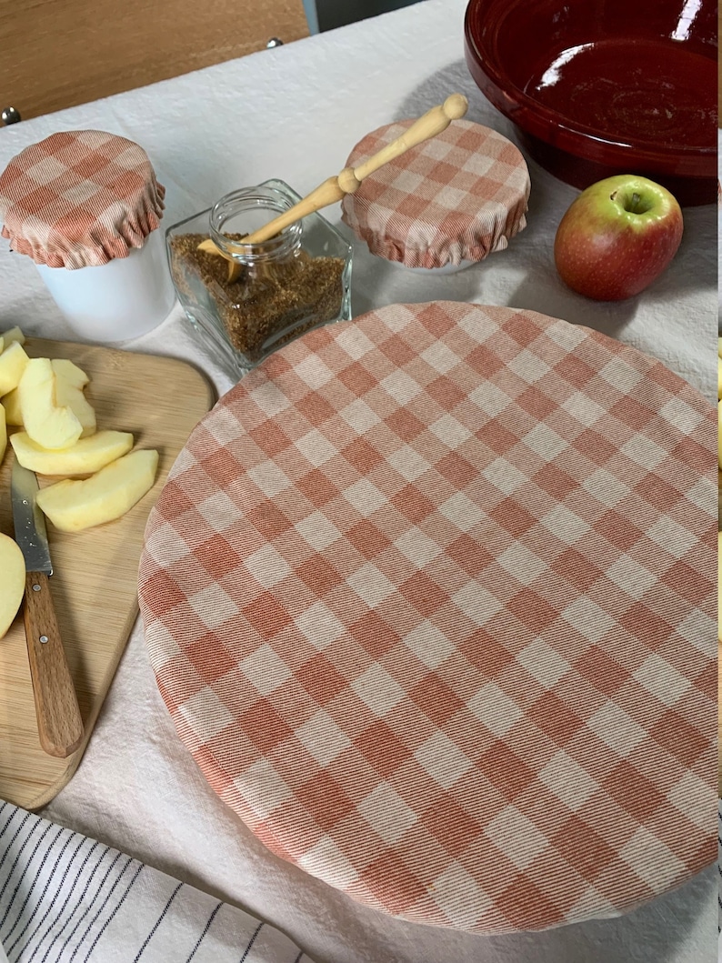 Charlotte dish cover / bowl cover in gingham coated cotton lined in natural organic cotton image 1