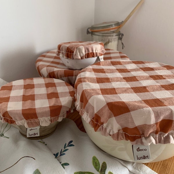 Charlotte couvre -plat en coton vichy caramel et coton bio naturel