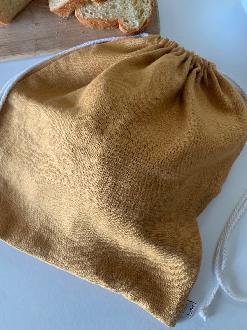 Bread bag in 100% French linen saffron color image 4