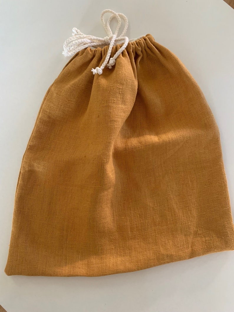 Bread bag in 100% French linen saffron color image 3