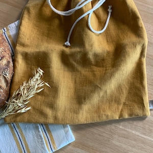 Bread bag in 100% French linen saffron color image 8