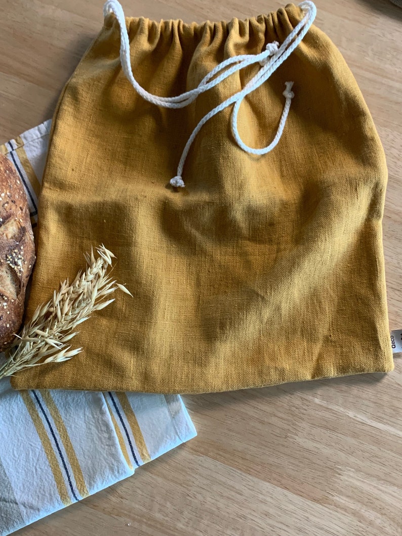 Bread bag in 100% French linen saffron color image 8