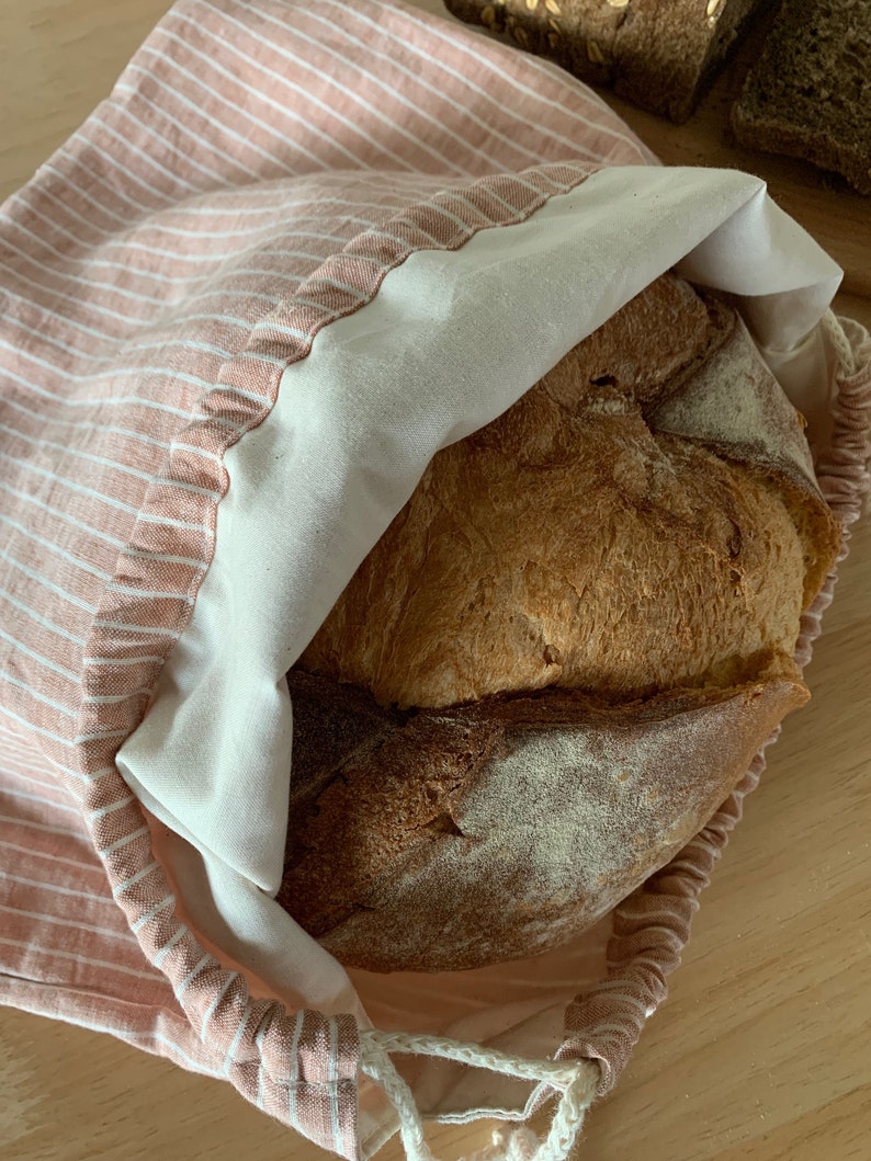 Sac à pain réutilisable en lin français doublé en coton bio zdjęcie 5